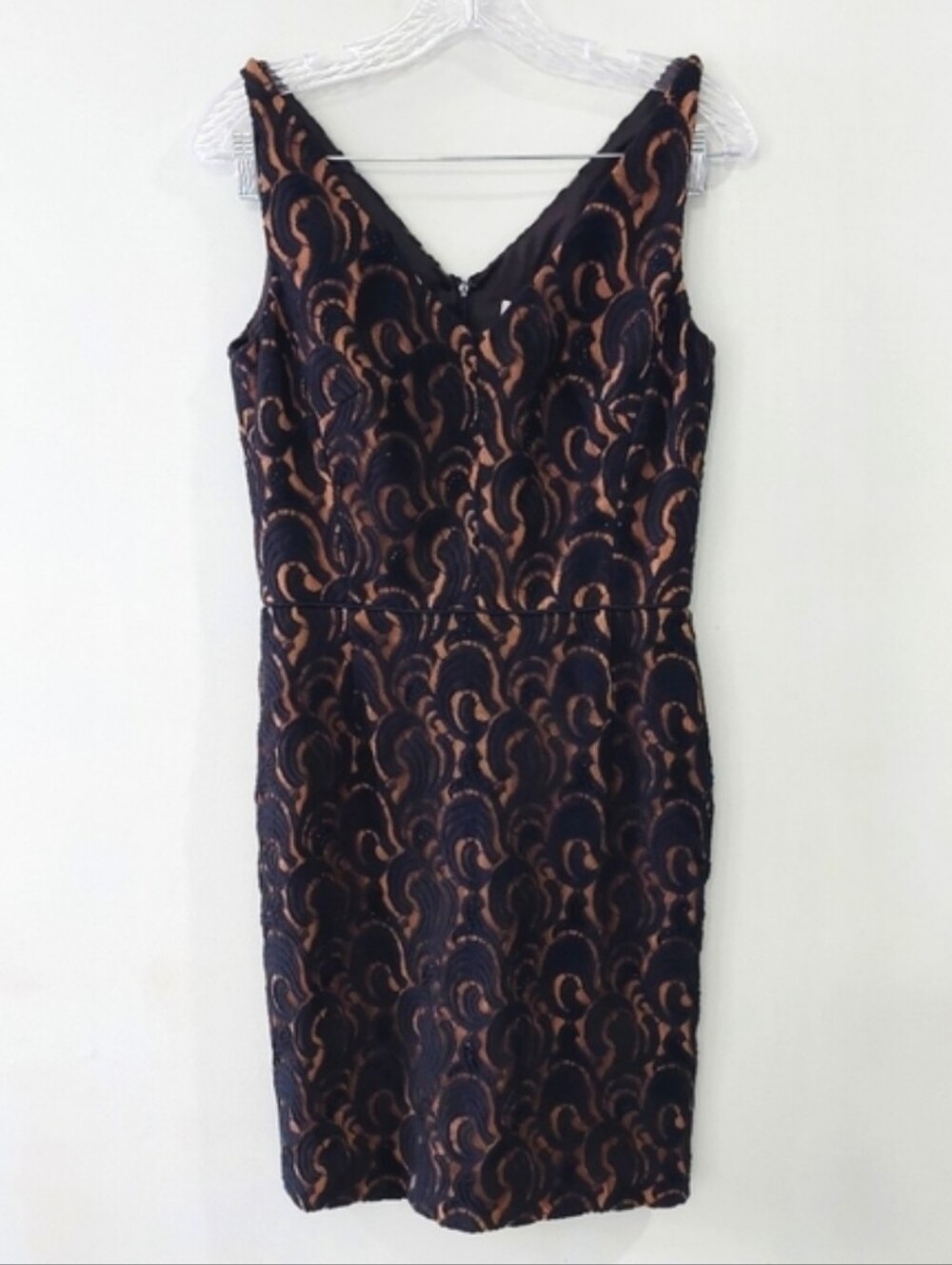 Badgley Mischka Dress size 6 Black Lace with Nude Lining Beaded Accents
